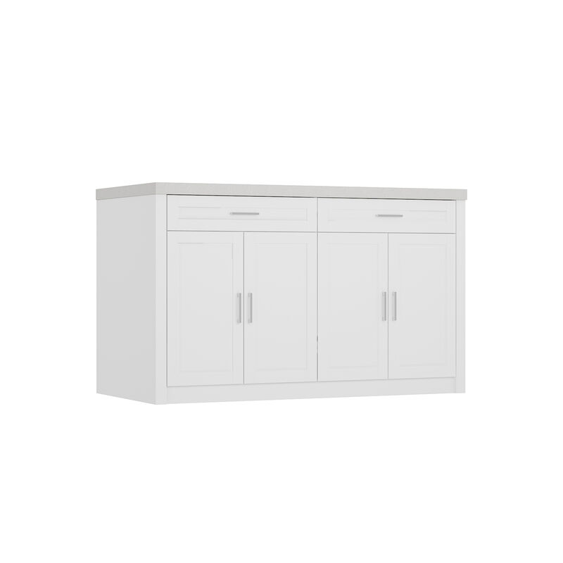 FUFU&GAGA Kitchen Island with Storage & Drawers, MDF Construction with Stone-like Finish (61" W x 37.4" H x 29.1" D)Beige Stone Pattern Top