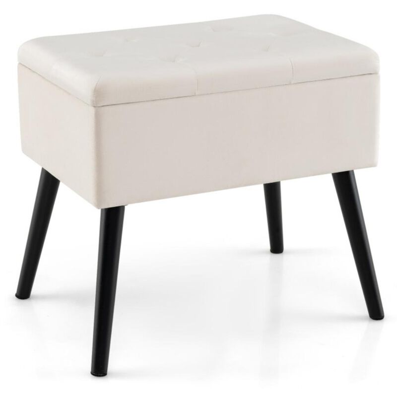 Velvet Storage Ottoman with Solid Wood Legs for Living Room Bedroom