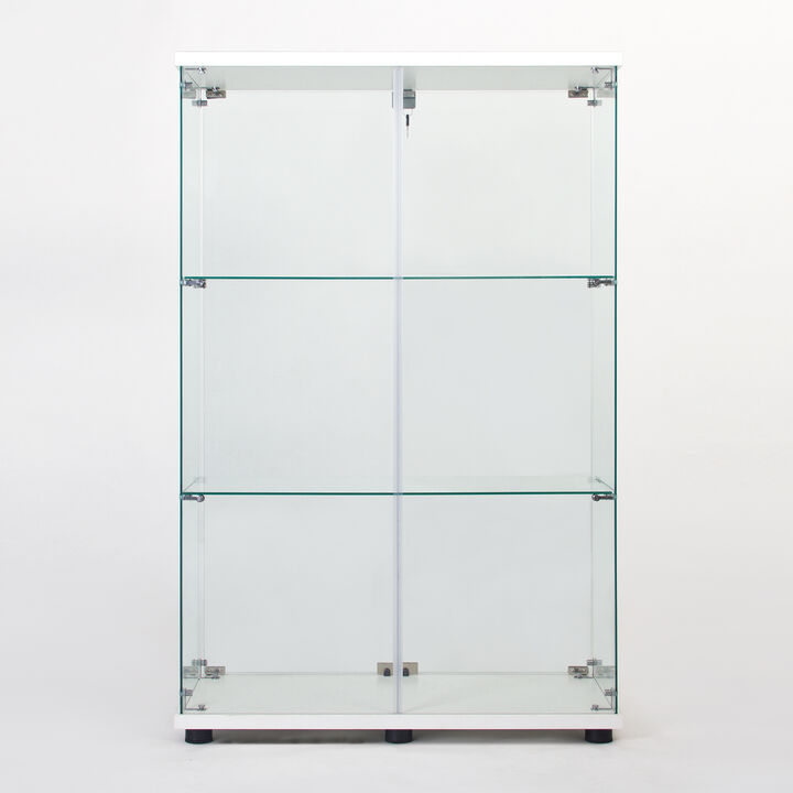 Two Door Glass Cabinet Glass Display Cabinet with 3 Shelves