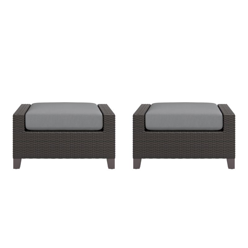 Kyl Outdoor Ottoman Set of 2, 29 Inch Gray Cushioned Top w Woven Frame - Benzara