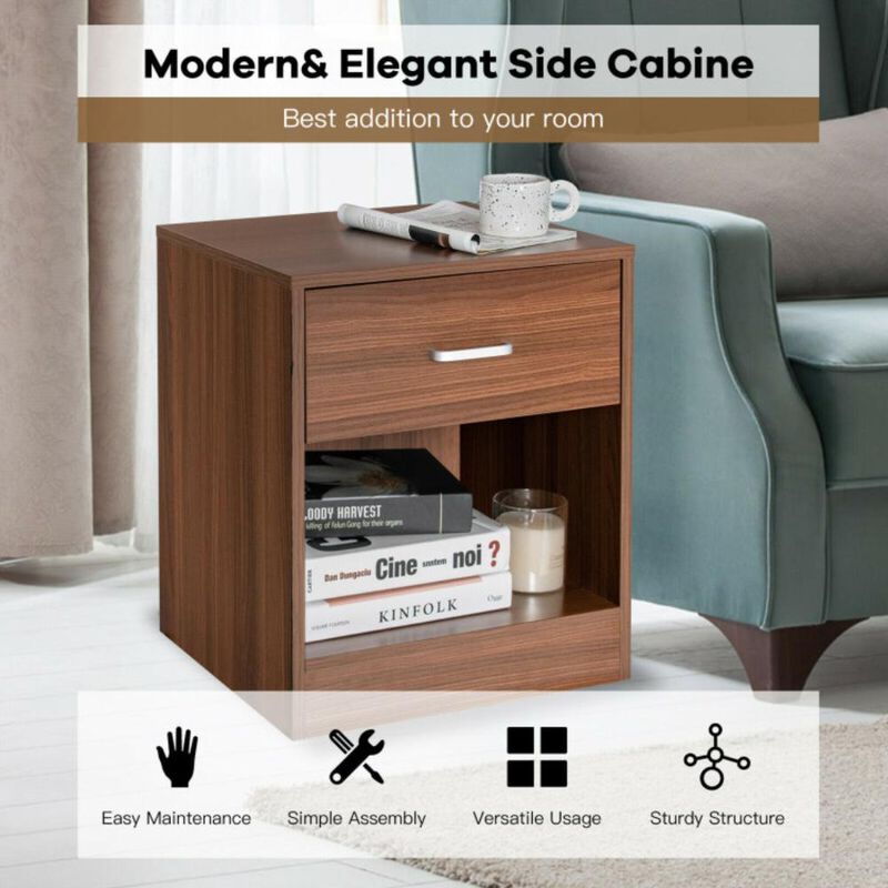 Hivvago 2 Pieces Nightstand with Storage Drawer and Cabinet