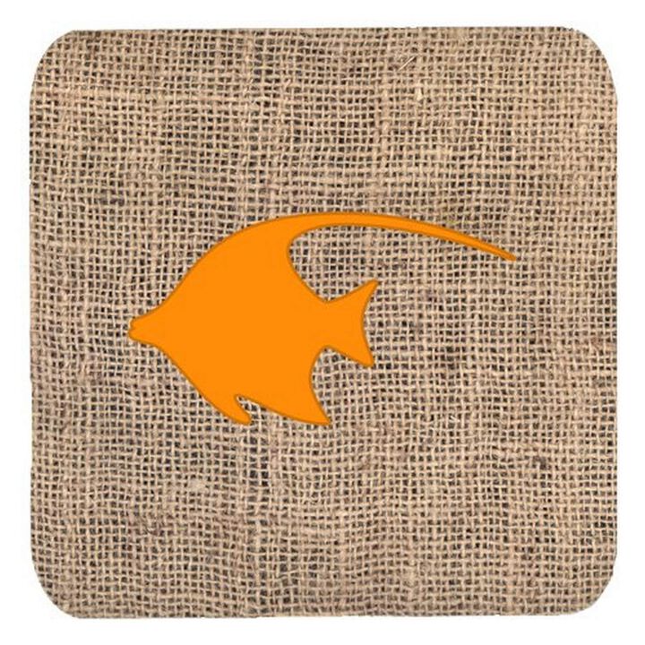 Caroline's Treasures BB1019-BL-OR-FC Fish-Angel Fish Burlap and Orange Foam Coasters (Set of 4), 3.5 H x 3.5 W, Multicolor