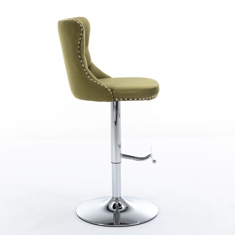 Swivel Velvet Barstools, Adjustable Height, Set of 2, Olive Green