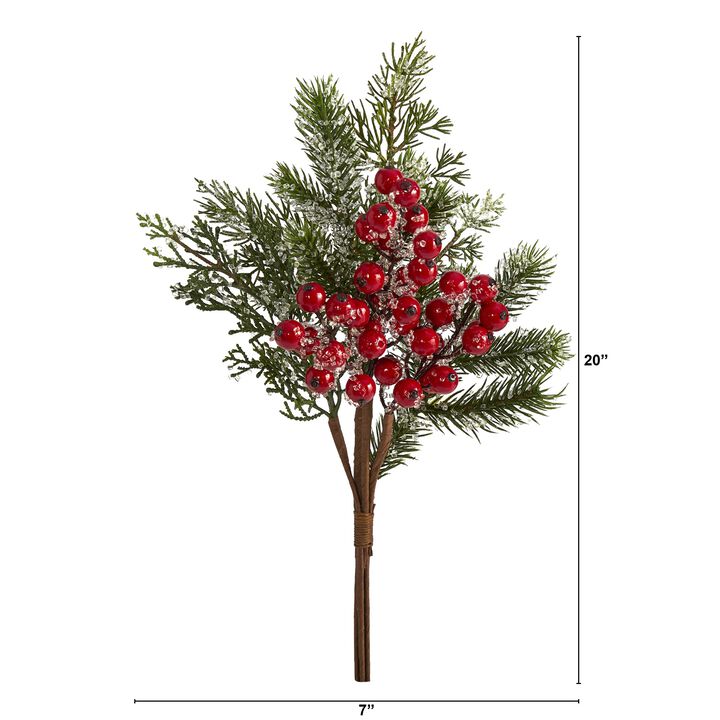 Hivvago 20" Iced Pine and Berries Artificial Plant (Set of 6)