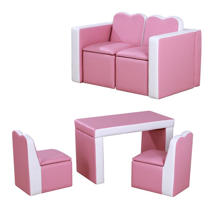 Pink Kiddie Convertible: 2-in-1 Sofa Chair Set with Storage Pink Kiddie Convertible: 2-in-1 Sofa Chair Set with Storage