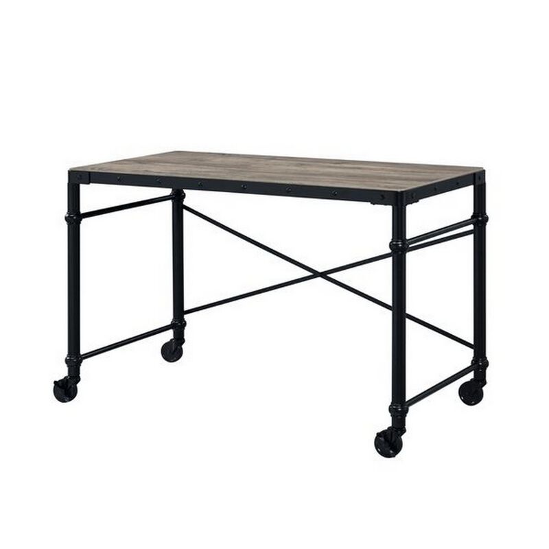 Writing Desk with Casters and Nail Accents, Black-Benzara