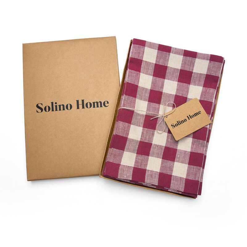 Solino Home 100% Pure Linen Cloth Napkins 20 x 20 Inch Set of 4 Dinner Napkins | Morgan Check