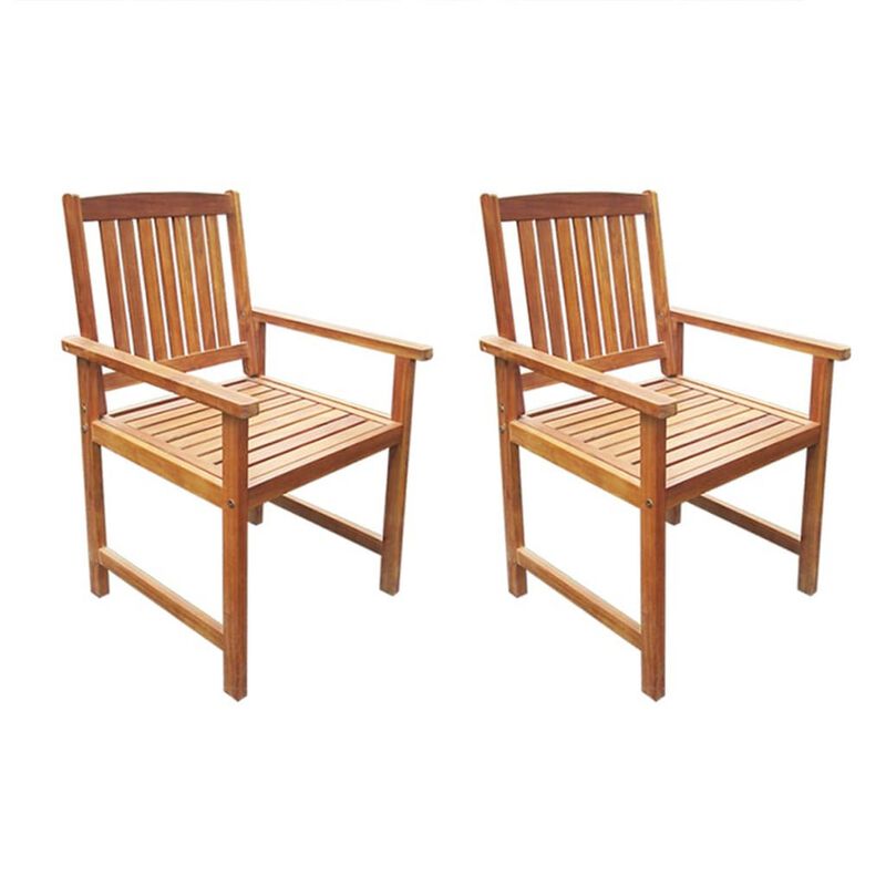 Dusk Outdoor Chairs Set of 2, Slatted Natural Brown Acacia Wood - Benzara