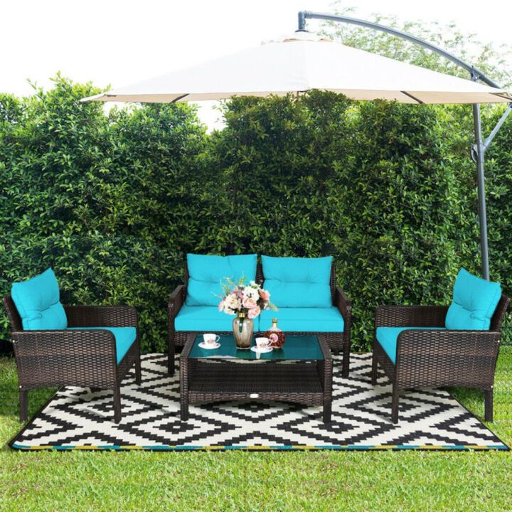 Hivvago 4 Pieces Patio Rattan Sofa Set Free-Combination with Cushion and Coffee Table