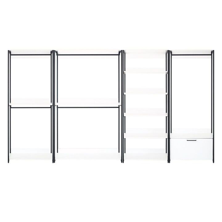 FC Design Klair Living White Freestanding Walk in Wood Closet System with Metal Frame