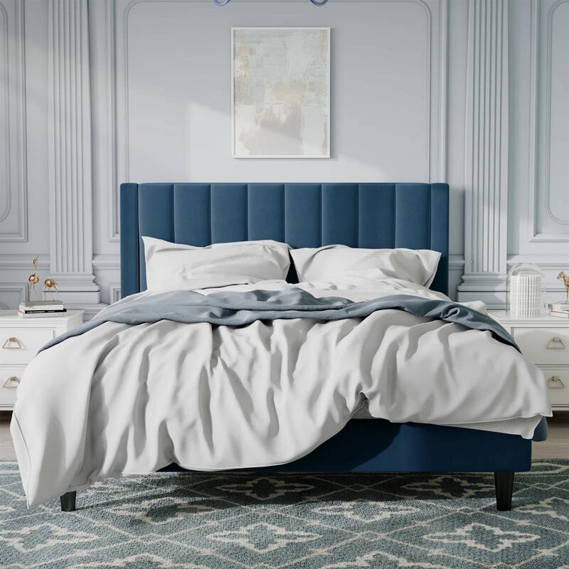 Velvet Upholstered Platform Bed with Headboard Stylish and Durable Design