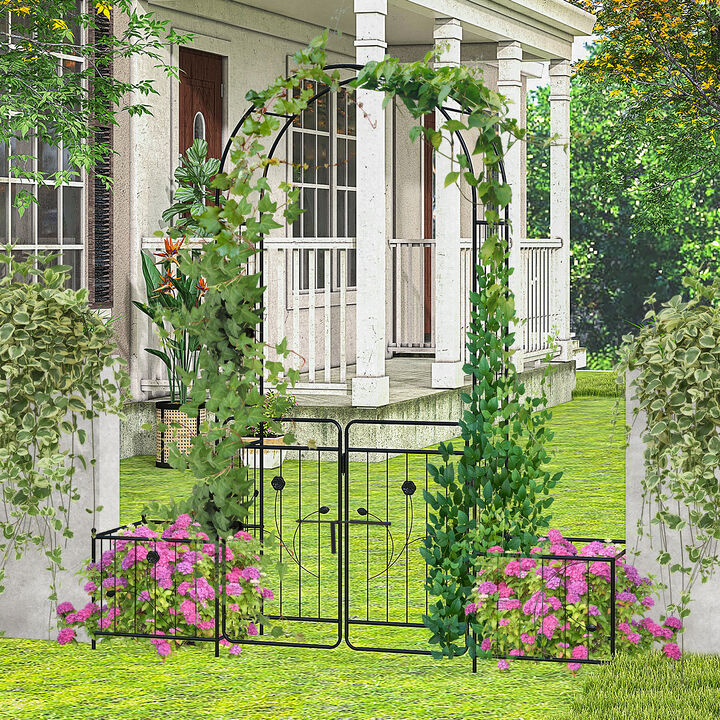 87 Inches Garden Arbor with Lockable Gate Side Planters