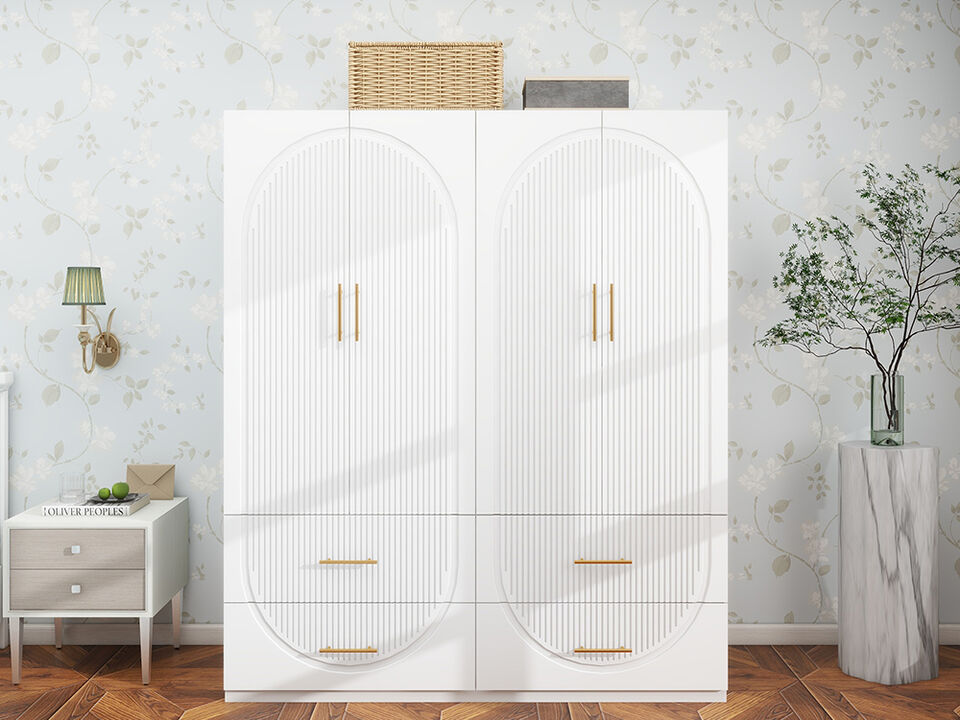 White Wood Wardrobe Armoire Closet, Modern Freestanding Bedroom Bathroom Organizer Storage Cabinet with Hanging Rod Shelves Drawers for Clothes Shoes