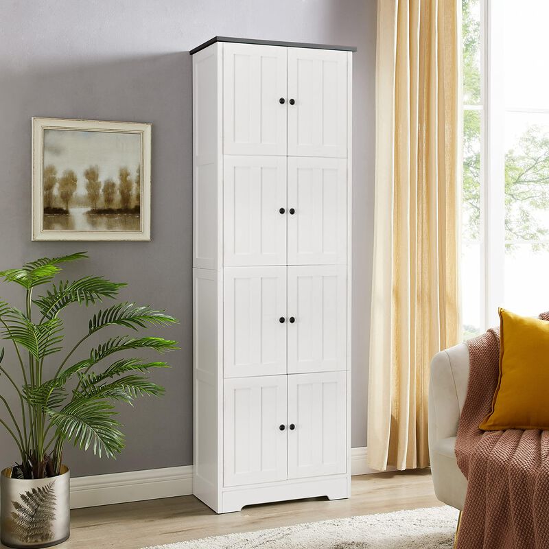 Tall Storage Cabinet with 8 Doors & 4 Shelves Spacious Organizer for Home & Office