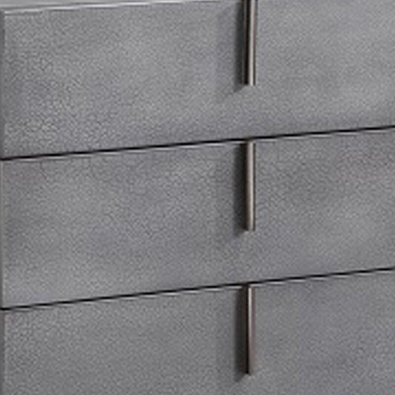 Cid Jely 24 Inch Nightstand, 3 Drawers, Crackled Lacquer Texture, Gray-Benzara