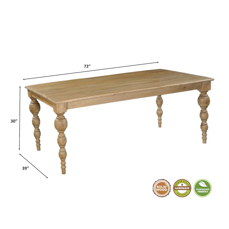 Taran Designs Renith 72 Solid Wood Dining Table