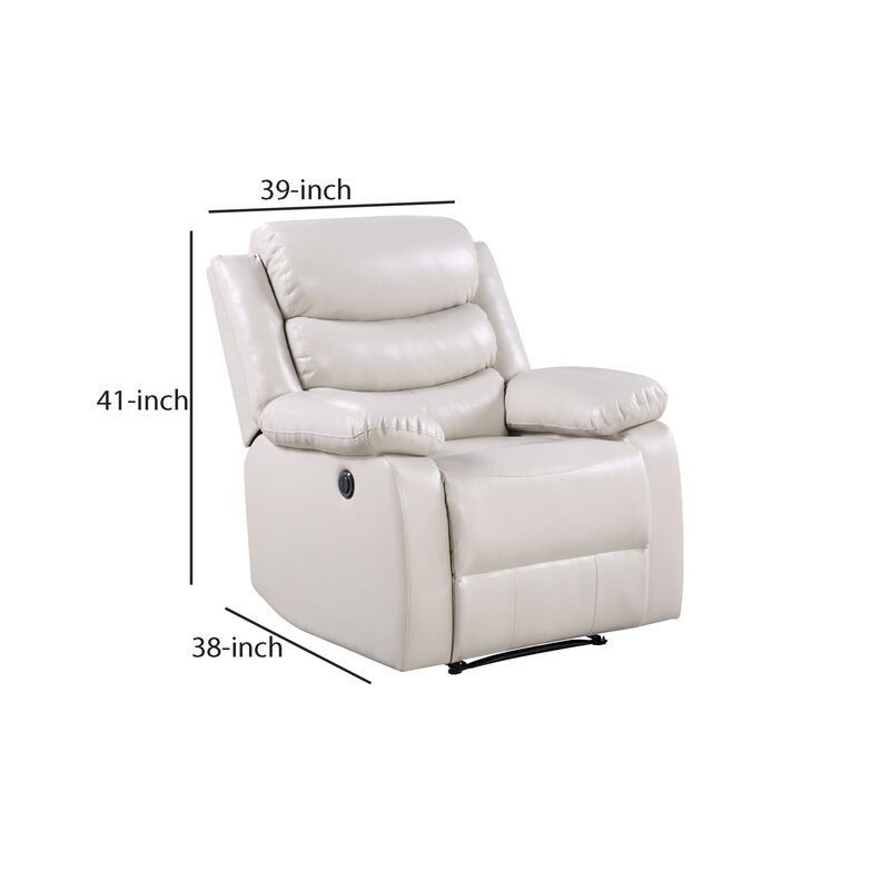 Power Recliner Chair with Split Back and Pillow Top, Cream-Benzara
