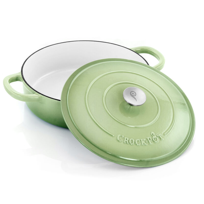 Crock Pot Artisan 5 Quart Round Enameled Cast Iron Braiser Pan with Self Basting Lid in Pistachio Green