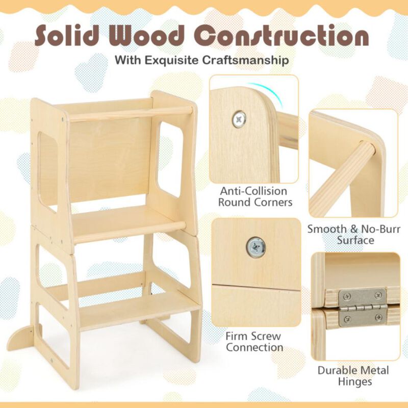 Hivvago 3-in-1 Foldable Kitchen Standing Tower for Toddlers with Chalkboard