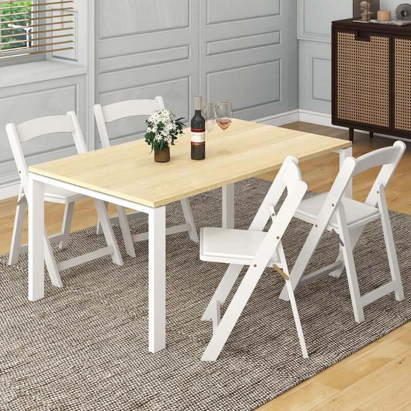 Set of 4 Dining Chairs Foldable Kitchen Chair with Rubber Wood Legs and Padded Seat
