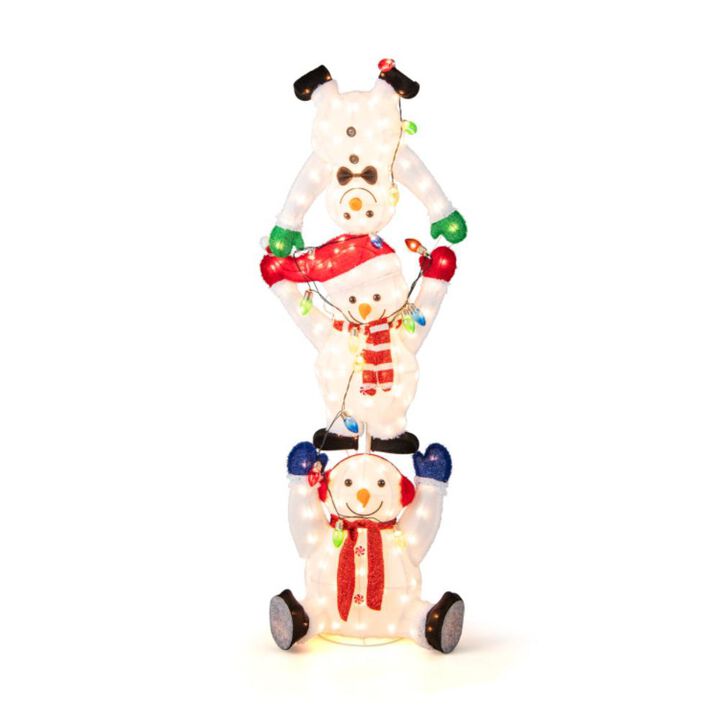 Hivvago 5.6 Feet Lighted Stacked Snowmen Christmas Decoration
