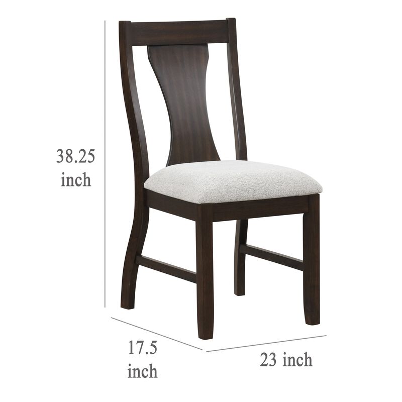 Kiana Dining Chair Set of 2, Beige Fabric Cushion, Dark Brown Wood - Benzara