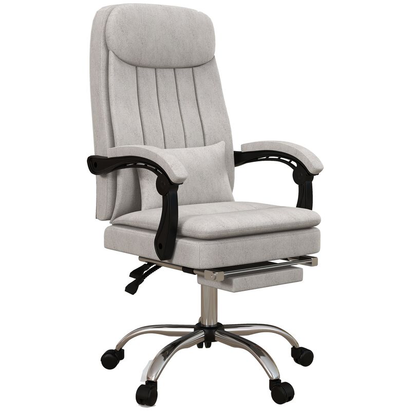 Light Gray Massage Office Chair: Microfiber, Reclining, Footrest