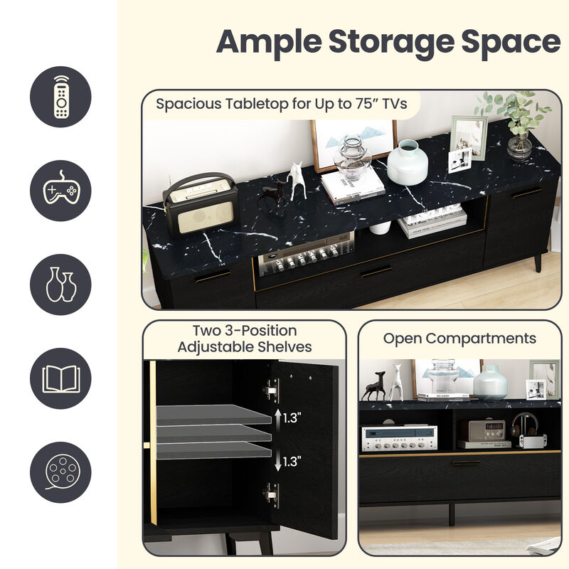 TV Stand with Flip Door Cabinet for TVs with Convenient Storage and Stylish Design