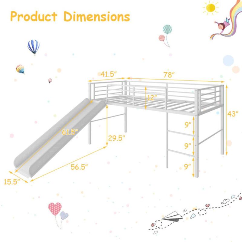 Hivvago Twin Metal Loft Bed with Slide Safety Guardrails and Built-in Ladder
