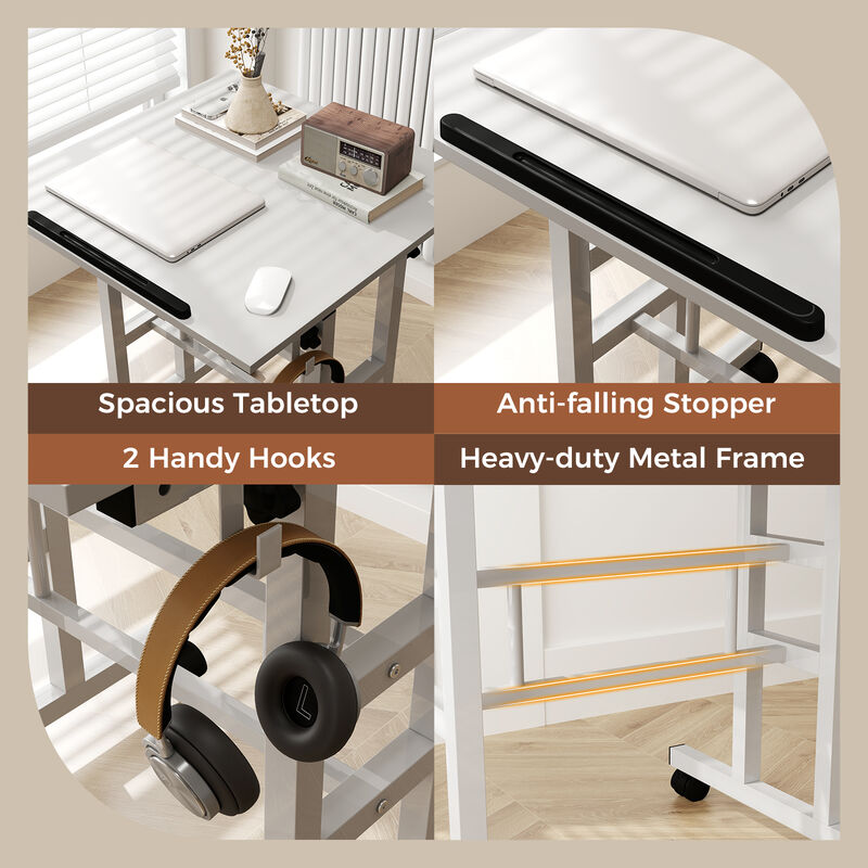 Height Adjustable Mobile Standing Desk with Rolling Wheels for Office and Home