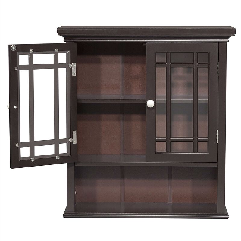 Hivvago Dark Espresso 2-Door Bathroom Wall Cabinet with Open Shelf