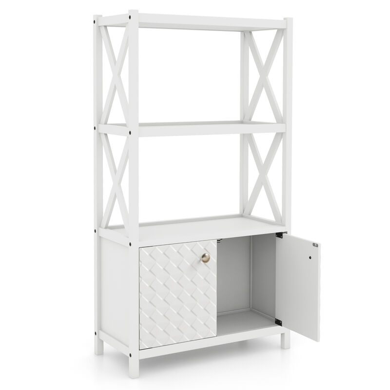 Bathroom Storage Cabinet with Open Shelves and Double Doors