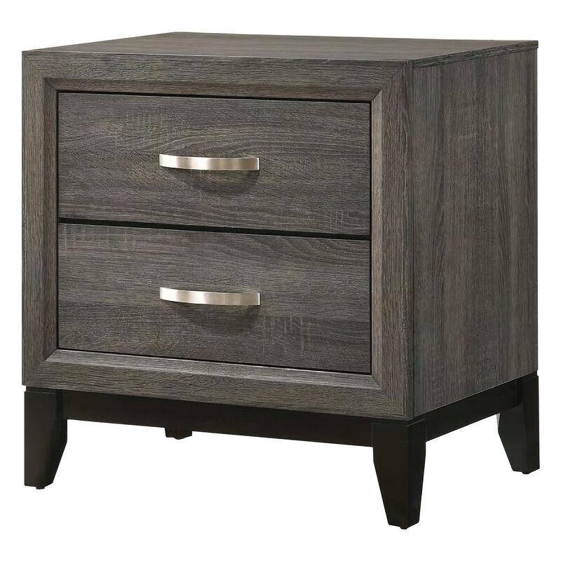 Mazie 25 Inch Modern 2 Drawer Nightstand, Metal Handle, Gray Foil Finish-Benzara