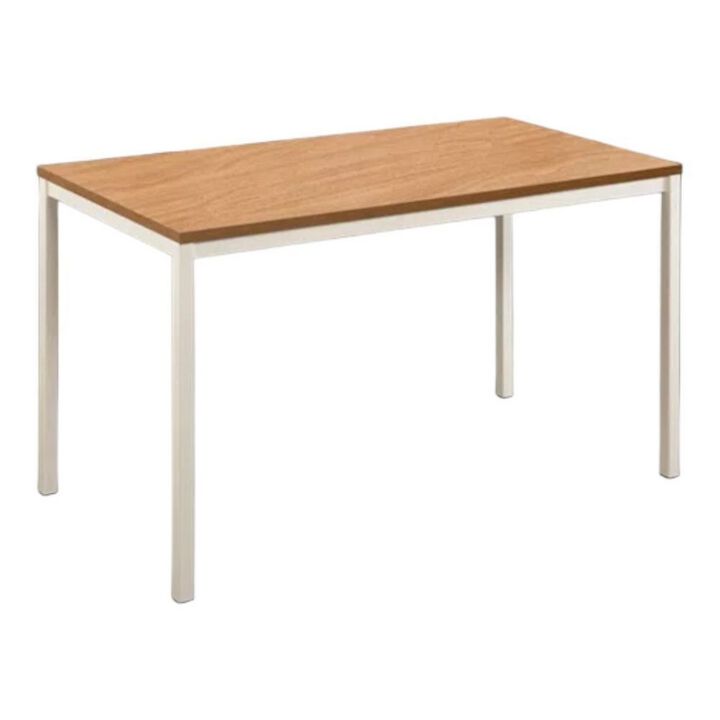 Rary Computer Writing Desk, 47 Inch, White Metal, Oak Brown Wood Top - Benzara