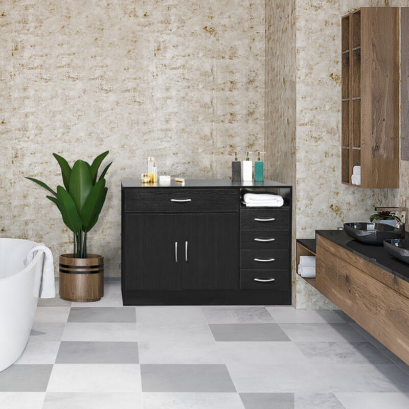 MDF With Triamine Double Doors And Five Drawers Bathroom Cabinet