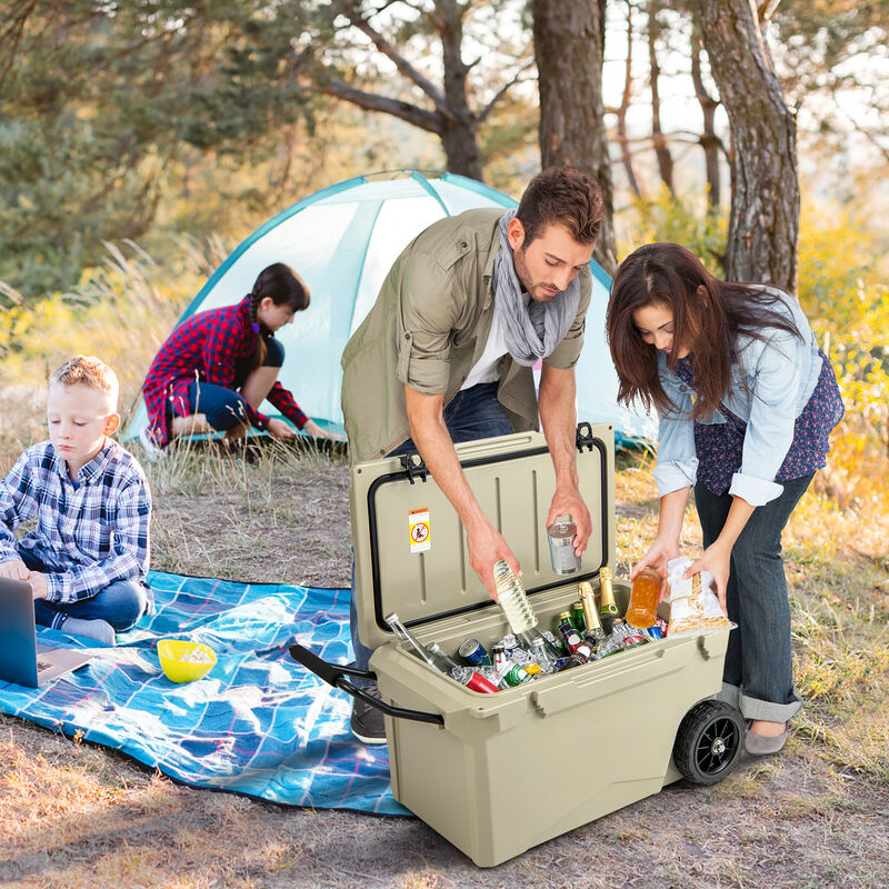 Quart Portable Cooler Rotomolded Ice Chest with Handles and Wheels