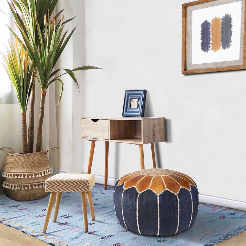 Handmade Moroccan Ottoman, Genuine Leather Pouf