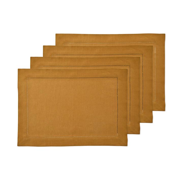Solino Home 100% Pure Linen Placemats Set of 4 - 14 x 19 Inch | Classic Hemstitch