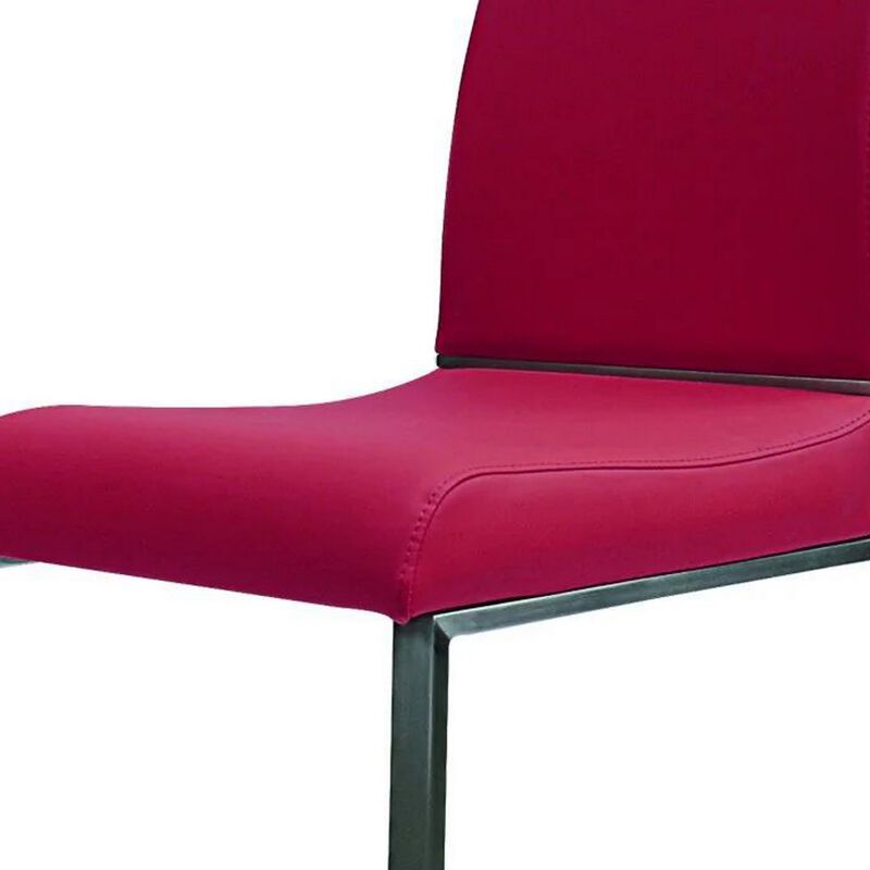 Jon 22 Inch Dining Chair, Set of 2, Cantilever Steel, Faux Leather, Red  - Benzara