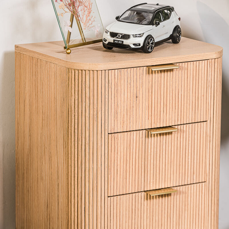 Bedside Table Chest of Drawers 3 Drawers Natural Wood