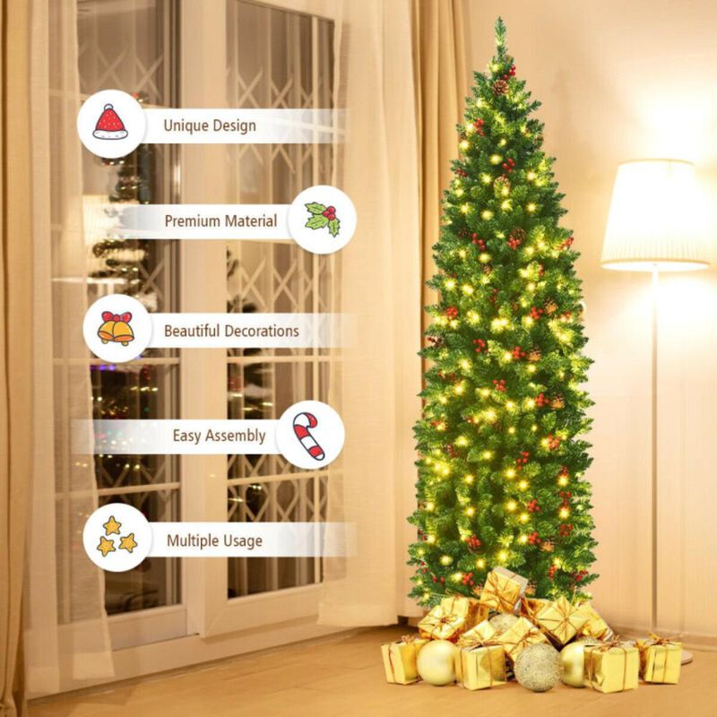 Hivvago 6.5 Feet Pre-lit Hinged Pencil Christmas Tree