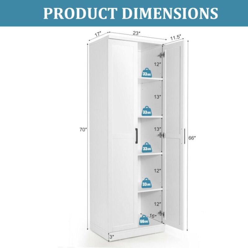 Hivvago 70 Inch Freestanding Storage Cabinet with 2 Doors and 5 Shelves-White