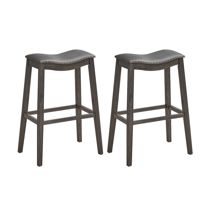 29 Inch Set of 2 Backless Wood Nailhead Barstools with PVC Leather Seat 29 Inch Set of 2 Backless Wood Nailhead Barstools with PVC Leather Seat