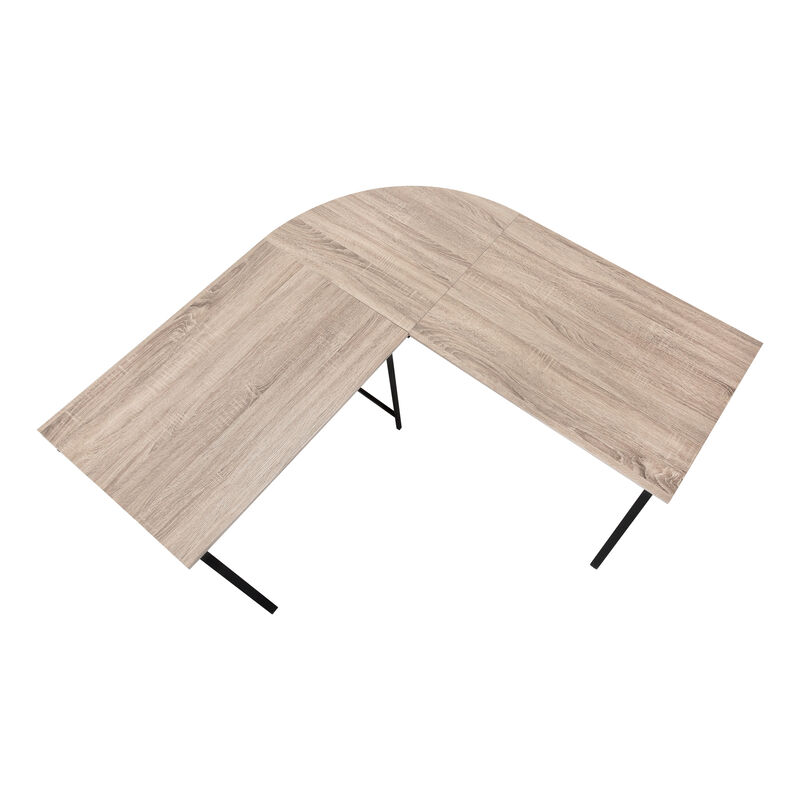 Monarch Specialties I 7197 Computer Desk, Home Office, Corner, 55"L, L Shape, Work, Laptop, Metal, Laminate, Brown, Black, Contemporary, Modern