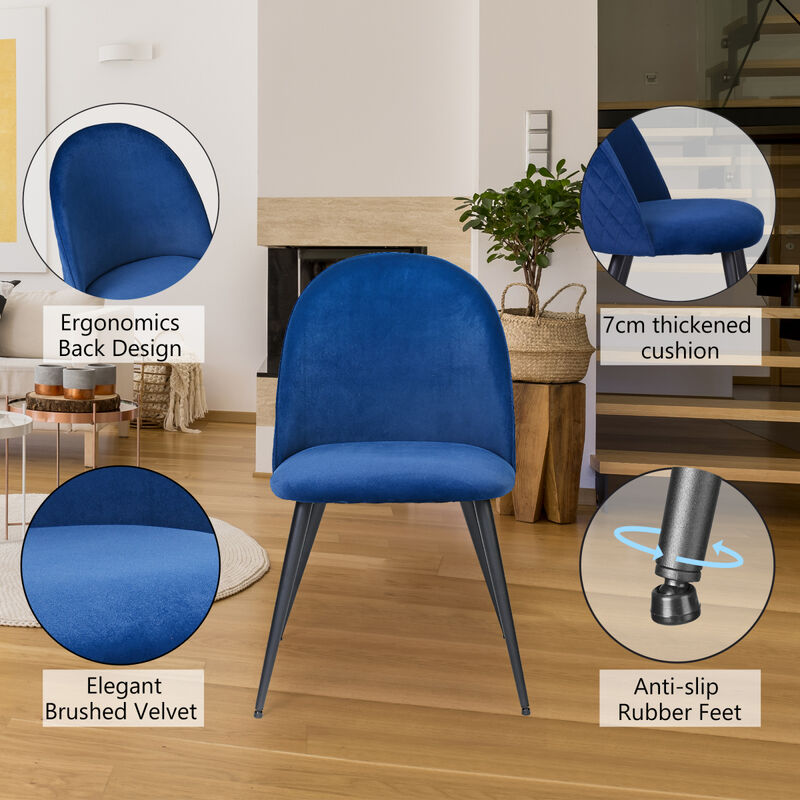 Dining Chair, Navy Blue Velvet, Metal Black Legs, Set Of 4 Side Chairs