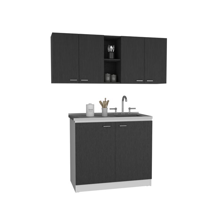 Luther 2 Piece Kitchen Set, Wall Cabinet + Utility Sink Cabinet, Black / White Luther 2 Piece Kitchen Set, Wall Cabinet + Utility Sink Cabinet, Black / White