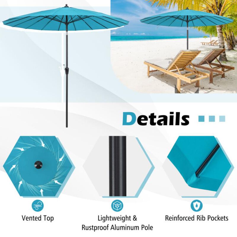 Hivvago 9 Feet Round Patio Umbrella with 18 Fiberglass Ribs