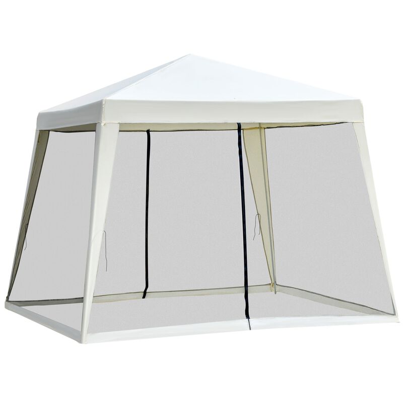 Beige Patio Sanctuary: 10x10 Outdoor Canopy Tent with Mesh Walls