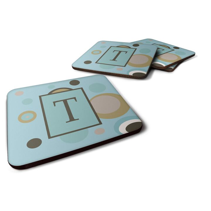 Caroline's Treasures CJ1013-TFC Monogram-Blue Dots Foam Coasters (Set of 4), Initial Letter T, 3.5 H x 3.5 W, Multicolor
