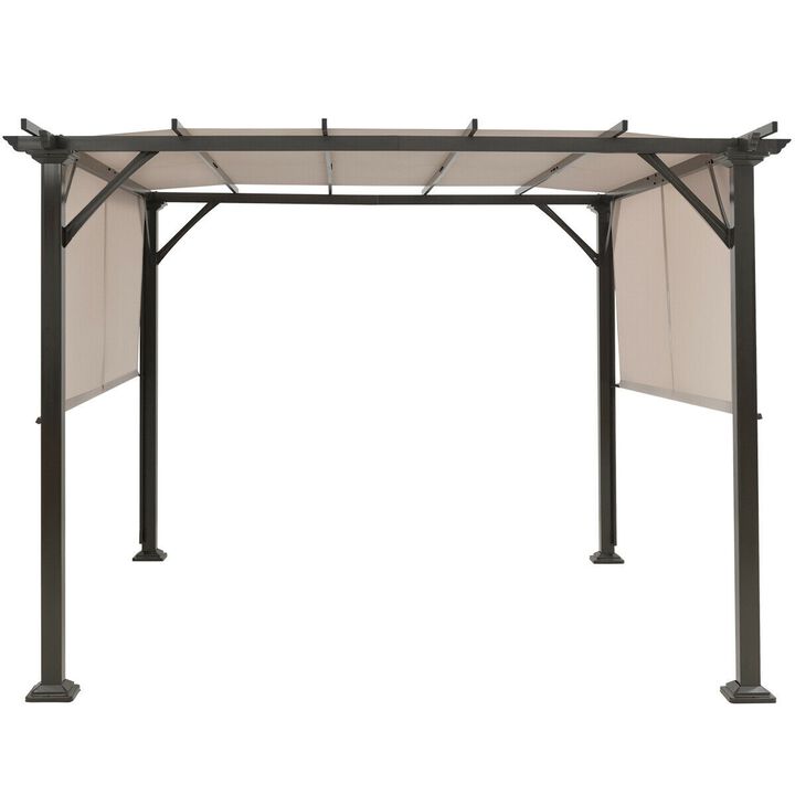 10 x 10 Feet Metal Frame Patio Furniture Shelter-Beige 10 x 10 Feet Metal Frame Patio Furniture Shelter-Beige
